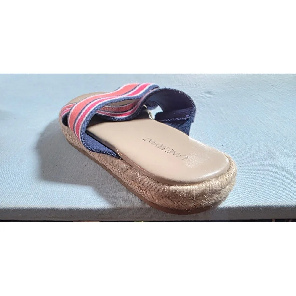 Lane Bryant Red White Blue Striped Espadrille Slide Sandals 8W 601251096